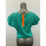 UK2LA Women's Small Aqua Polka Dot Sleeveless Cold Shoulder Back Zip Front Tie