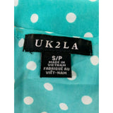 UK2LA Women's Small Aqua Polka Dot Sleeveless Cold Shoulder Back Zip Front Tie