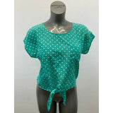 UK2LA Women's Small Aqua Polka Dot Sleeveless Cold Shoulder Back Zip Front Tie