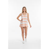 Roxy Woman's Tank Top XS Orange White Striped Sleeveless Scoop Neck Viscose