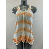 Roxy Woman's Tank Top XS Orange White Striped Sleeveless Scoop Neck Viscose