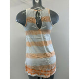 Roxy Woman's Tank Top XS Orange White Striped Sleeveless Scoop Neck Viscose