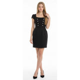Be Beau Alison Hayes Women's Sheath Dress Size M Black Cap Sleeves Square neck