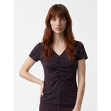 Jones New York Rousched V Neck Top Women's Size Small Stretch Brown Short Sleeve