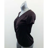 Jones New York Rousched V Neck Top Women's Size Small Stretch Brown Short Sleeve