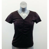 Jones New York Rousched V Neck Top Women's Size Small Stretch Brown Short Sleeve