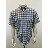 Nautica Men's Button Down Shirt Size Medium Blue Red Plaid Short Sleeve Cotton