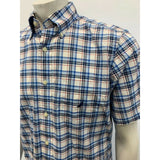 Nautica Men's Button Down Shirt Size Medium Blue Red Plaid Short Sleeve Cotton