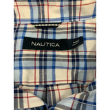 Nautica Men's Button Down Shirt Size Medium Blue Red Plaid Short Sleeve Cotton