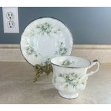 Paragon Bone Vintage China Tea Cup & Saucer  "First Love" Pattern w/Silver Trim
