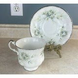 Paragon Bone Vintage China Tea Cup & Saucer  "First Love" Pattern w/Silver Trim
