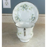 Paragon Bone Vintage China Tea Cup & Saucer  "First Love" Pattern w/Silver Trim
