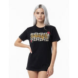 Women's Black Checkered Themed SAVAGE Lettering T-Shirt Size Medium Cotton
