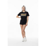 Women's Black Checkered Themed SAVAGE Lettering T-Shirt Size Medium Cotton