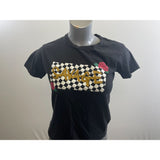Women's Black Checkered Themed SAVAGE Lettering T-Shirt Size Medium Cotton
