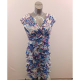 Jessica Sleeveless Dual V Neck Back Zip Layered Dress Size 12 Blue Purple