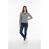 Tommy Hilfiger Long Sleeve T Shirt Women's Size Small Blue White Striped Round Neck Cotton Blend