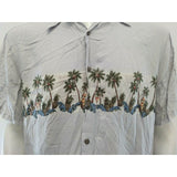 Island Shores Hawaiian Shirt Men's XL Rayon Gray  Aloha Graphic Button Up Shirt