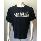 Roots Athletics Tee Mens Large Stitched Logo Blue Crew Neck Spell Out Cotton Tee