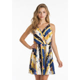 Summer Sundress Women's Large Blue Yellow White Floral Poly/Spandex NWOT