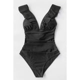 CUPSHE Women's V Neck One Piece Swimsuit Ruffled  Monokini Medium Black NWT
