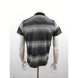Dark Black Men's Medium Polo Shirt Black Gray Striped Cotton Short Sleeve