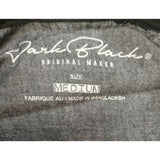 Dark Black Men's Medium Polo Shirt Black Gray Striped Cotton Short Sleeve