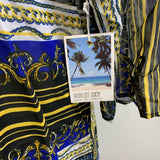 Violet Sky Women's S Bathing Suit Beach Cover Blue and Yellow Funky Patterns Long with Tie Tight NWT Size Small