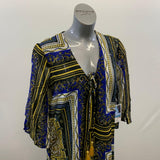 Violet Sky Women's S Bathing Suit Beach Cover Blue and Yellow Funky Patterns Long with Tie Tight NWT Size Small