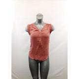 Suzy Shier Women's XS Dusty Rose High Low Sheer 1/2 Zip Blouse Polyester V Neck Top