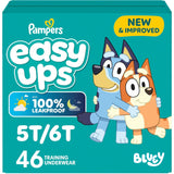PAMPERS EASY UPS BOYS DIAPERS SIZE 5T-6T 46CT Bluey Print