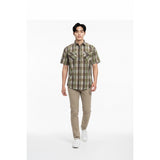 Navy Crew Men's Green and Brown Plaid Causal Button Up Short Sleeve Shirt Large