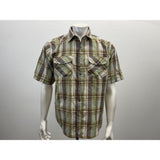 Navy Crew Men's Green and Brown Plaid Causal Button Up Short Sleeve Shirt Large