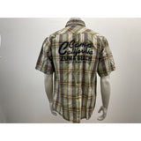 Navy Crew Men's Green and Brown Plaid Causal Button Up Short Sleeve Shirt Large