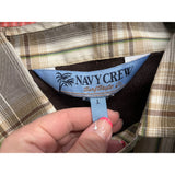 Navy Crew Men's Green and Brown Plaid Causal Button Up Short Sleeve Shirt Large
