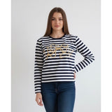 La Chine Knitwear by Galinda Wang Women's Blue, White and Gold Nautical Top Cotton Blend Size Medium La Chine Tops