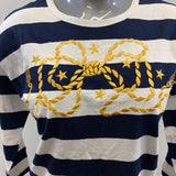 La Chine Knitwear by Galinda Wang Women's Blue, White and Gold Nautical Top Cotton Blend Size Medium La Chine Tops