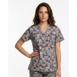 On Que Lac-Mac Women's Animal Print V Neck Short Sleeve Medical Scrub Top Size M