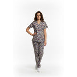 On Que Lac-Mac Women's Animal Print V Neck Short Sleeve Medical Scrub Top Size M