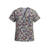 On Que Lac-Mac Women's Animal Print V Neck Short Sleeve Medical Scrub Top Size M