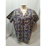 On Que Lac-Mac Women's Animal Print V Neck Short Sleeve Medical Scrub Top Size M