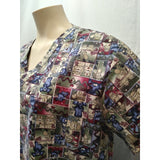 On Que Lac-Mac Women's Animal Print V Neck Short Sleeve Medical Scrub Top Size M
