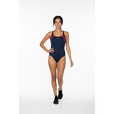 Roots Swim Women's Blue Pink Stretch Criss Cross Straps Bathing Suit