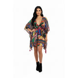 Violet Sky Women's Multi Coloured Pattern Long Bathing Suit Beach Cover with Tie String Size Large