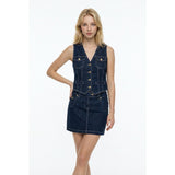 Liquid X Denim Mini Skirt Size 3/4 Stretch Cotton Blend Pockets Blue Jean