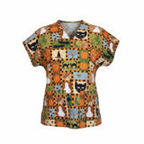 Halloween Theme V Neck Short Sleeve Women's Medical Scrub Top