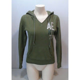 America Eagle Green Long Sleeve V Neck Women's Hooded Sweatshirt Size Small