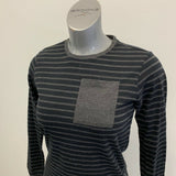 Silver Jeans Co. Shirt Girls Size Large 12/14 Black Gray Striped Long Sleeve Cre