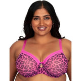 CURVY COUTURE #1311 Pink Leopard WOMEN'S SHEER MESH PLUS SIZE BRA 42H NWT