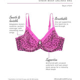 CURVY COUTURE #1311 Pink Leopard WOMEN'S SHEER MESH PLUS SIZE BRA 42H NWT